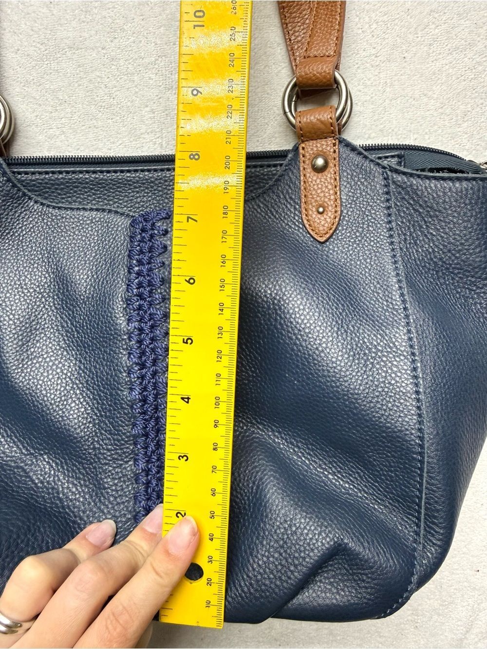 The Sak Navy Leather Shoulder Bag with Brown Straps - Picture 10 of 10